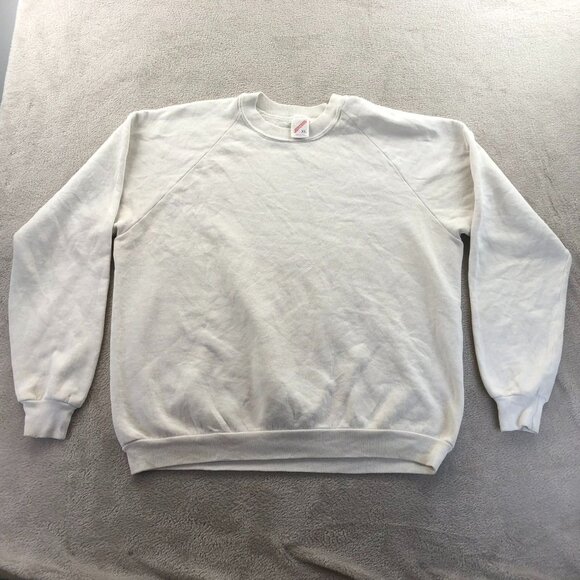Jerzees Mens Sweatshirt XL White Crewneck Pullover Fleece Casual Long Sleeve - Picture 10 of 11